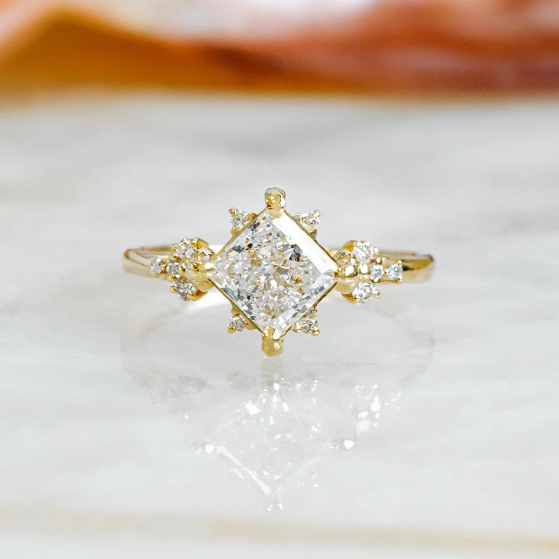 Star Cluster Natural Princess Cut  Diamond Engagement Ring