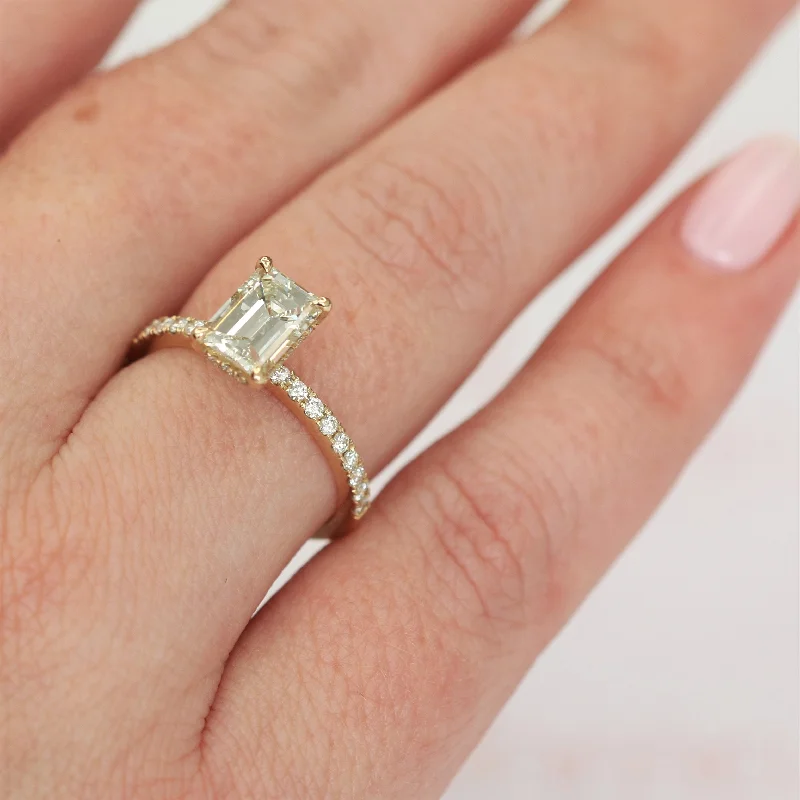 Night Light  Natural Emerald Cut Diamond Engagement Ring Yellow Gold