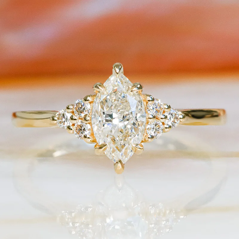 Light Waves plain Band Natural Marquise  Diamond Engagement Ring