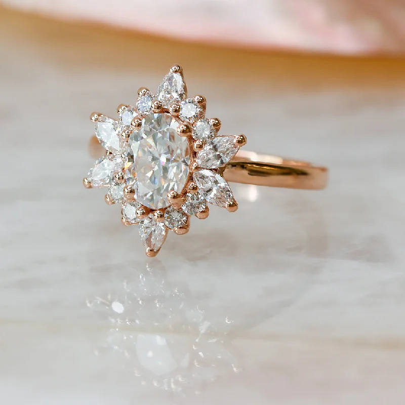 Stargazing Floral Natural Oval Cut Diamond Engagement Ring