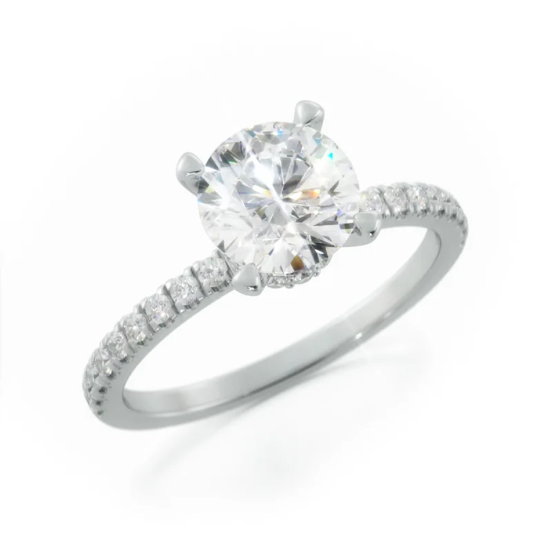 Lantern Hidden Halo Natural Round  Diamond Engagement Ring