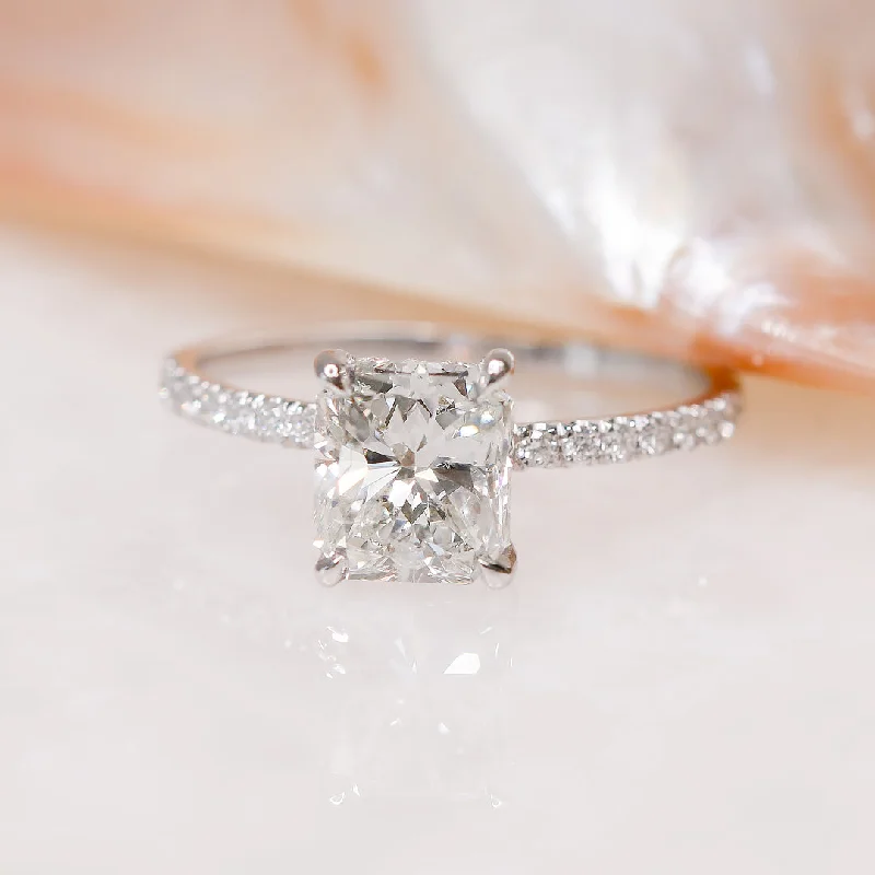 Evening Light Hidden Halo Natural Radiant  Diamond Engagement Ring