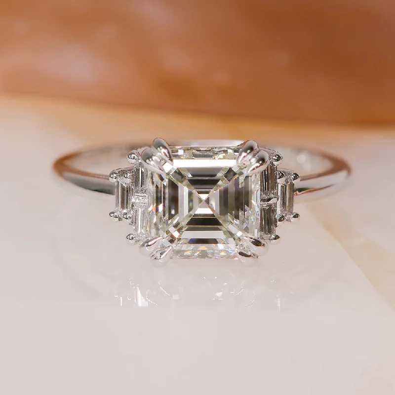 Bright Sky  Natural Asscher cut  Diamond Engagement Ring