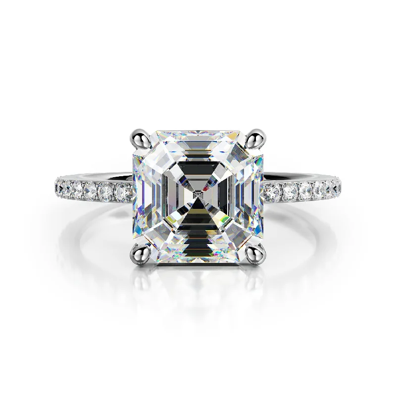 Gleaming Accent Diamonds Natural Asscher  Diamond Engagement Ring