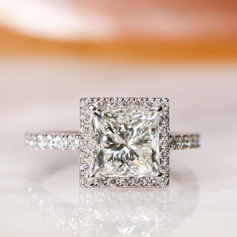 Ambient Light Square Natural Princess Cut  Diamond Engagement Ring