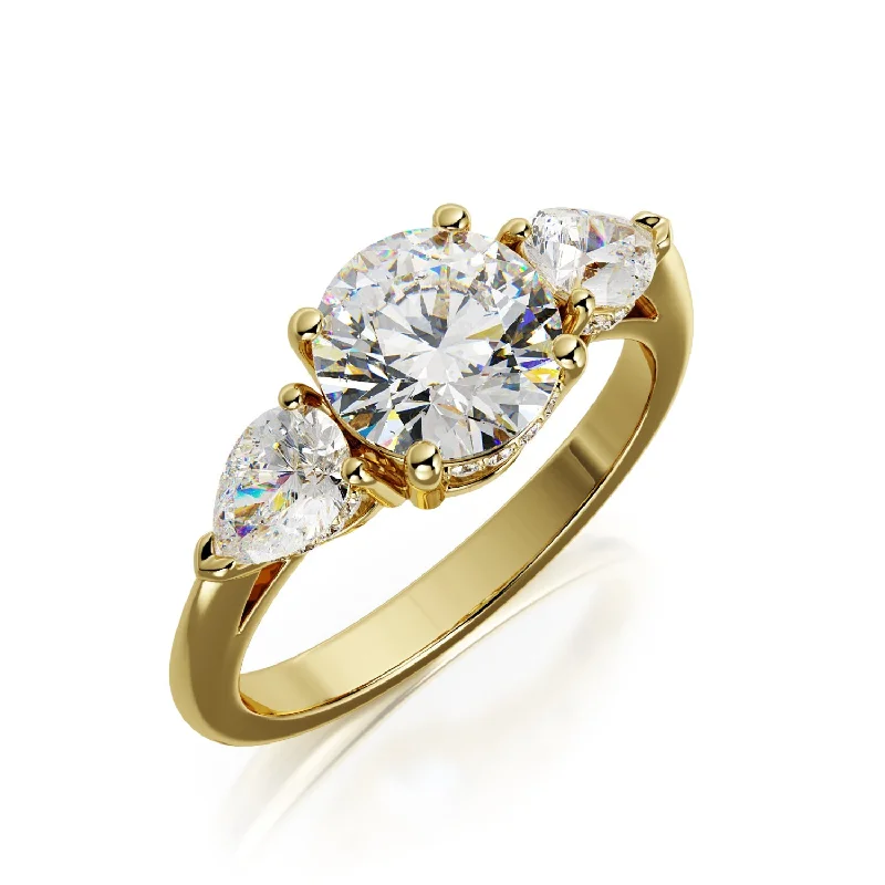 Gold Sun 4 Prongs Natural Round  Diamond Engagement Ring