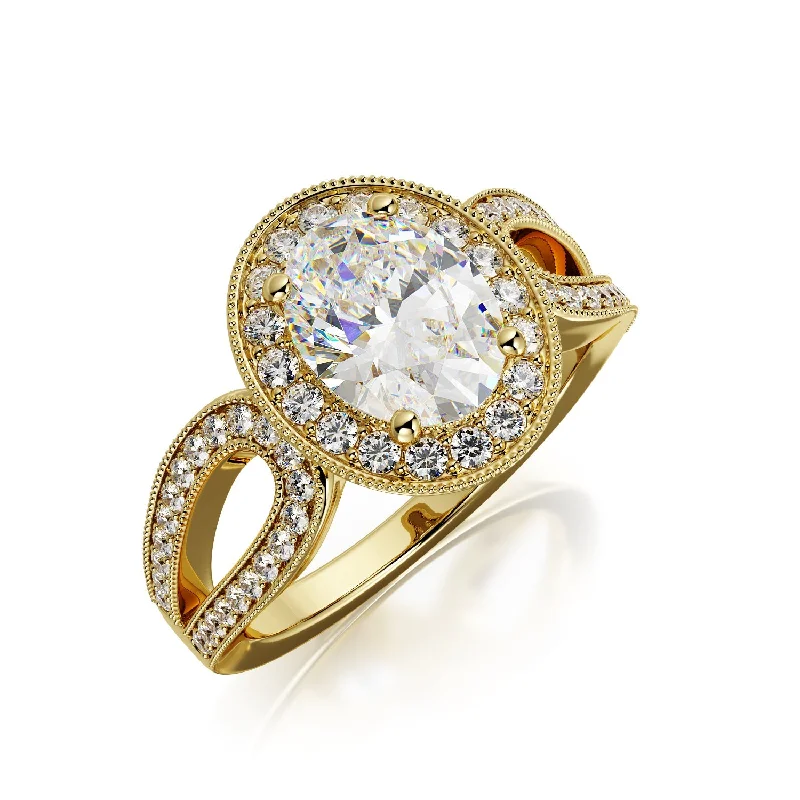 Golden Hour split shank Natural Oval  Diamond Engagement Ring