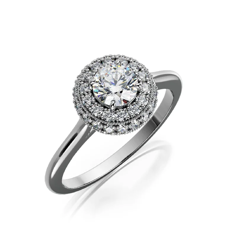 Illuminance 3-row halo Natural Round  Diamond Engagement Ring