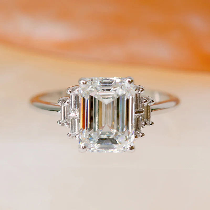 Bright Sky - 3.31 Carats Natural Emerald Cut Unique Diamond Engagement Ring