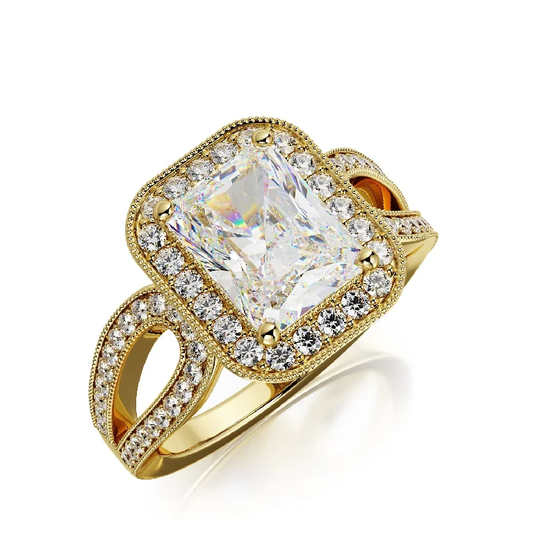 Golden Light split shank Natural Radiant  Diamond Engagement Ring