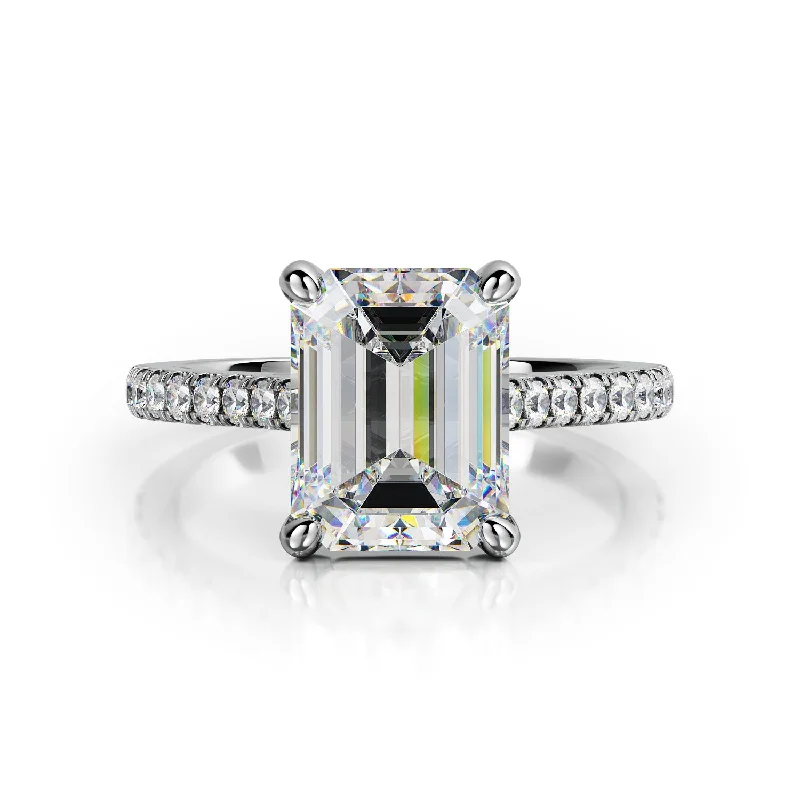 Gleaming Accent Diamonds Natural Emerald Cut Diamond Engagement Ring