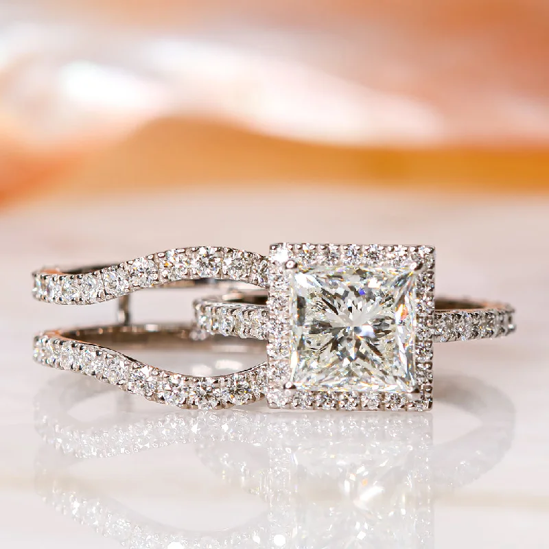 Aura Halo with Accents Natural Princess Cut  Diamond Engagement Set