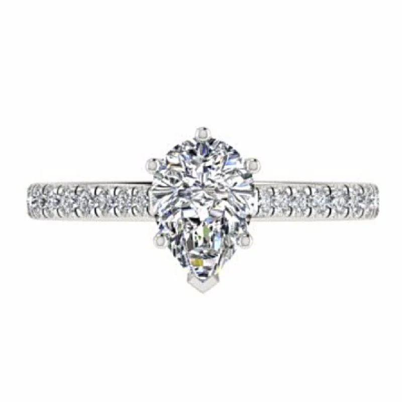 Pear Diamond Engagement Ring with Side Stones 18K Gold