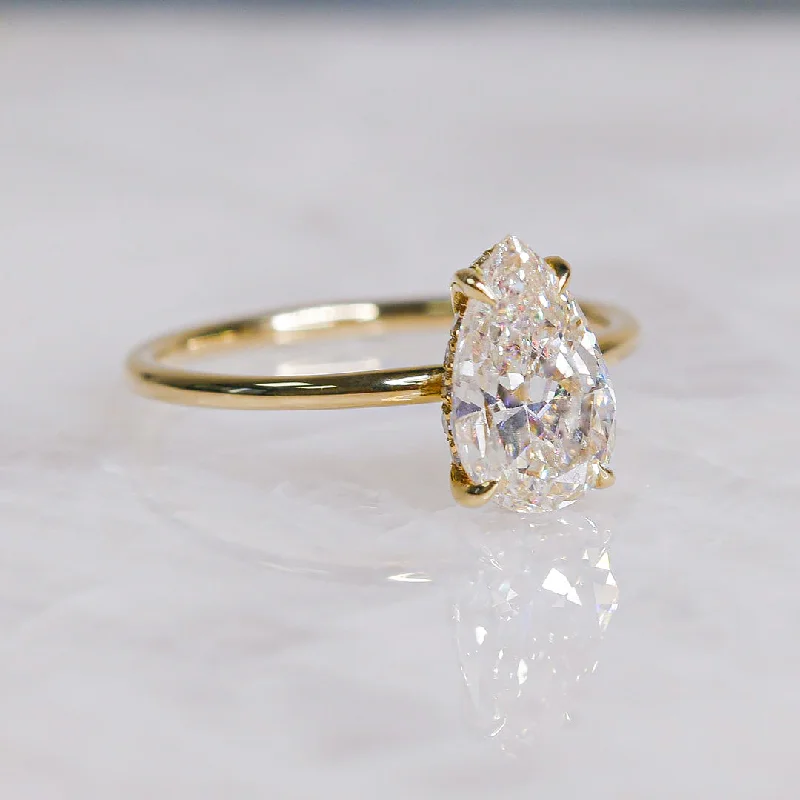 Airglow  Hidden Halo Natural Pear  Diamond Engagement Ring