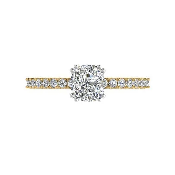 Cushion Diamond with Round Side Stones Engagement Ring 18K Gold 0.26 ct. w.t.