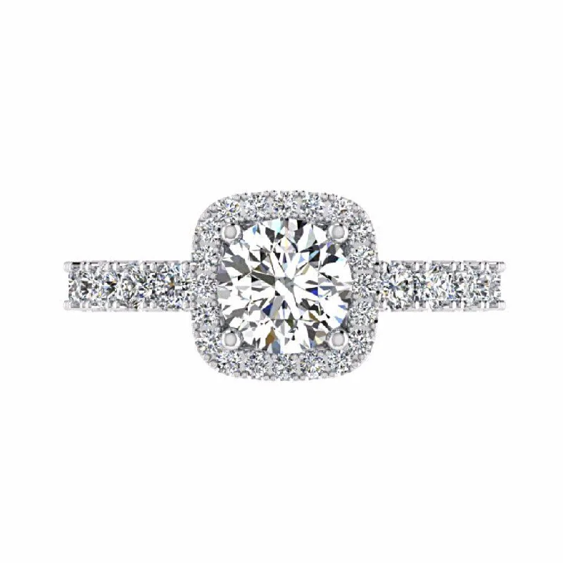 Cushion Halo Round Cut Diamond Engagement Ring 18K Gold