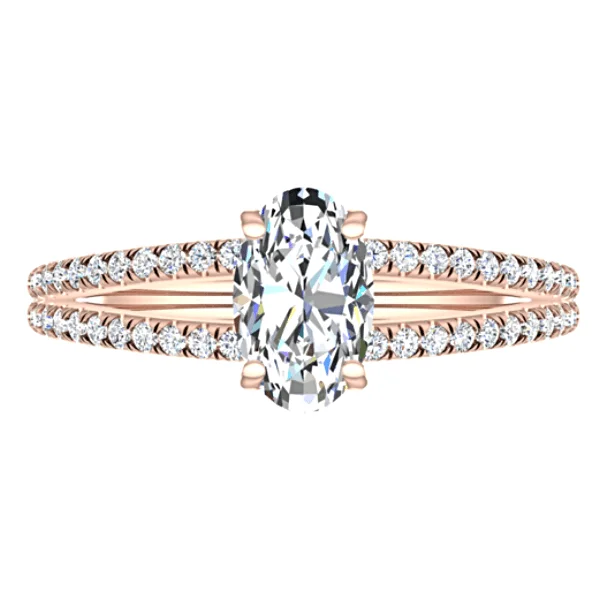 Diamond Oval Split Shank Engagement Ring 18K Pink Gold Setting