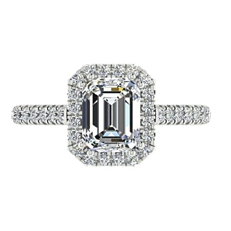 Emerald Cut Diamond Halo Engagement Ring with Side Stones 18K Gold (0.36 ct.tw.)