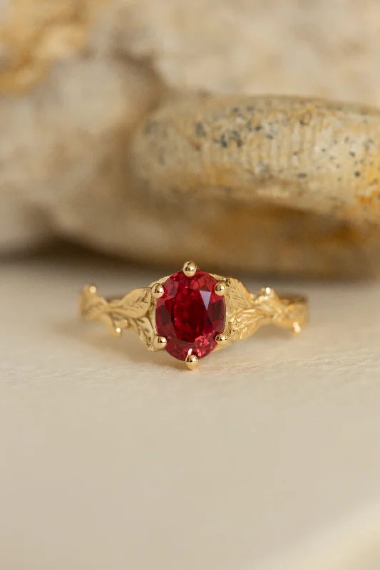 Lab grown padparadscha sapphire ring, gold leaf engagement ring / Freesia