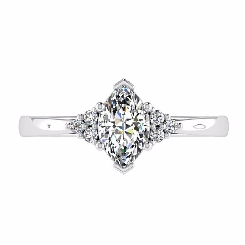 Marquise Diamond Engagement Ring with Side Stone 18K Gold