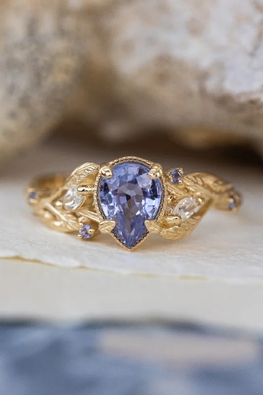 Natural purple sapphire engagement ring with accents moonstones and tanzanites / Patricia