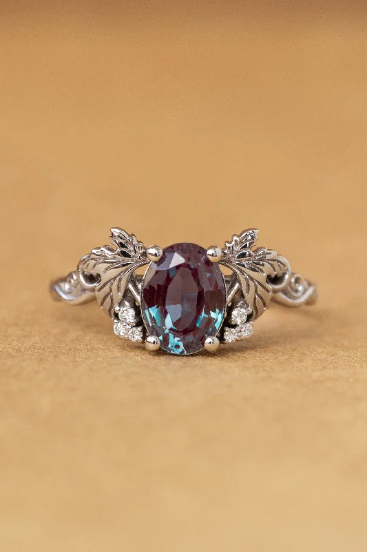 Oval cut lab-created alexandrite and lab grown diamonds engagement ring / Vineyard