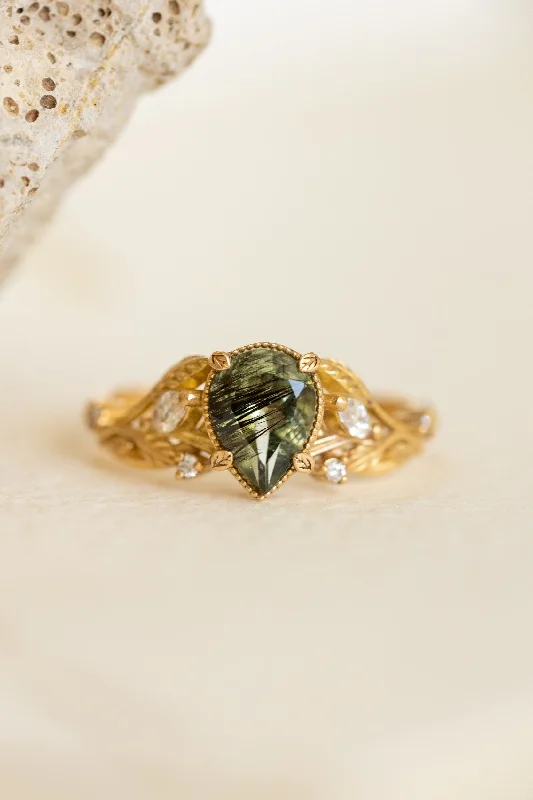 Unique gemstone engagement ring with rutile peridot / Patricia