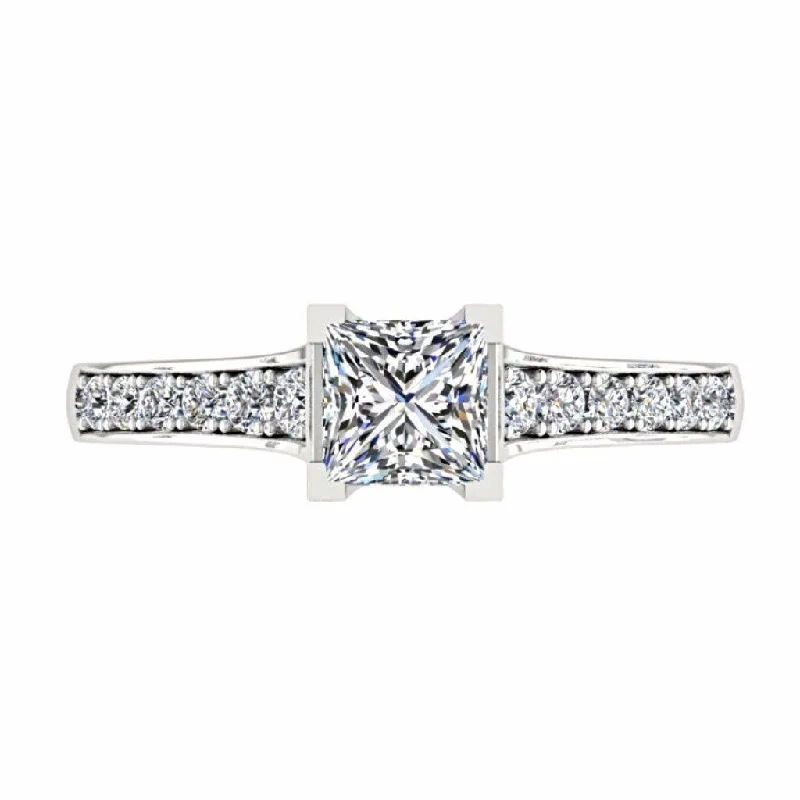 Princess Cut Diamond Engagement Ring with Side Stones 18K Gold