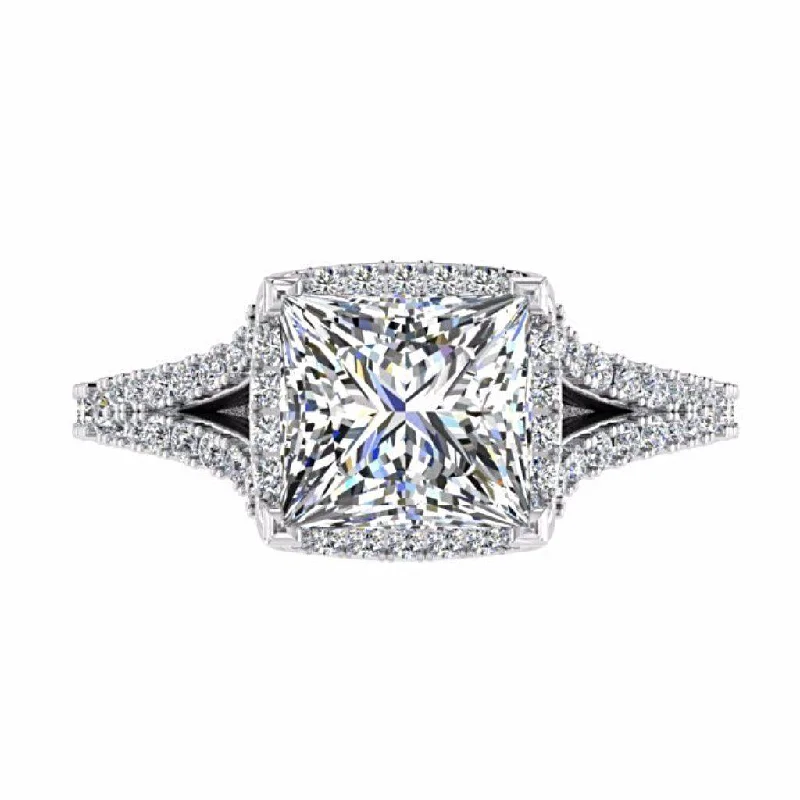 Princess Cut Halo Split Shank Engagement Ring