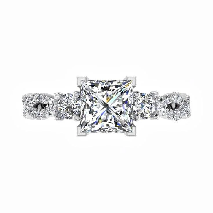 Princess Diamond Engagement Ring with Side Stones 18K Gold