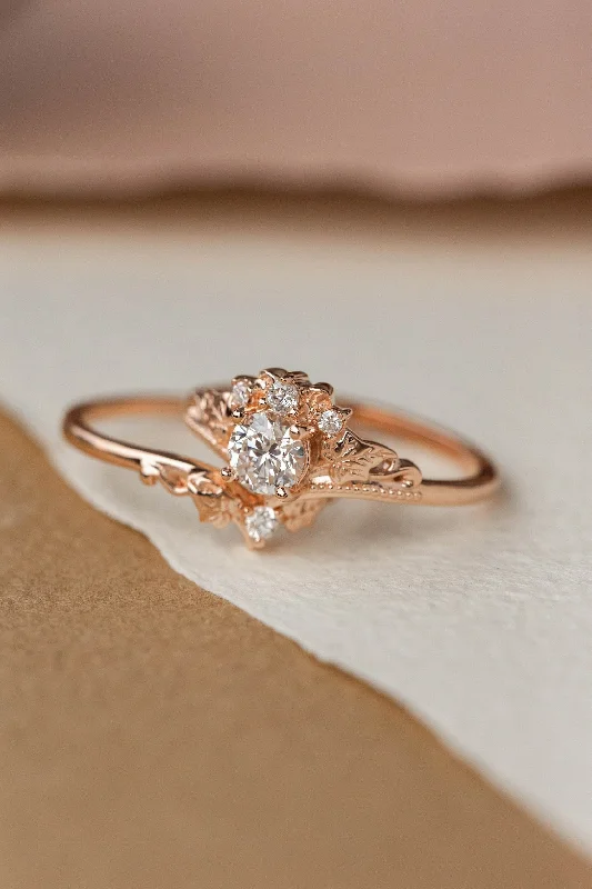 READY TO SHIP: Ariadne in 14K rose gold, bridal ring set with ivy leaves and diamonds, AVAILABLE RING SIZES: 8.5 - 11.5 US