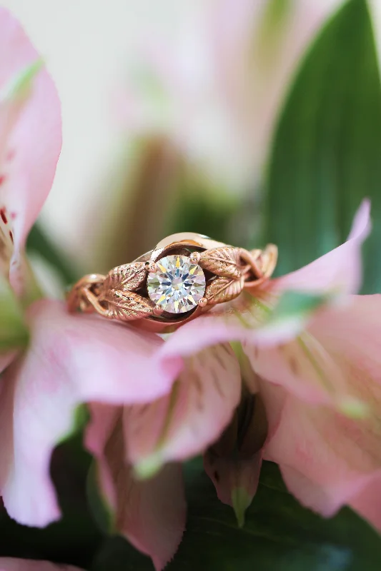 READY TO SHIP: Azalea engagement ring with lab grown diamond in 18K rose gold, nature inspired ring, AVAILABLE RING SIZE: 5.5 - 8.5 US