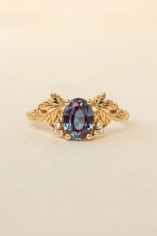 READY TO SHIP: Vineyard in 14K yellow gold, oval cut lab alexandrite 8x6 mm, lab grown diamonds, AVAILABLE RING SIZES: 5.5 - 8.5 US