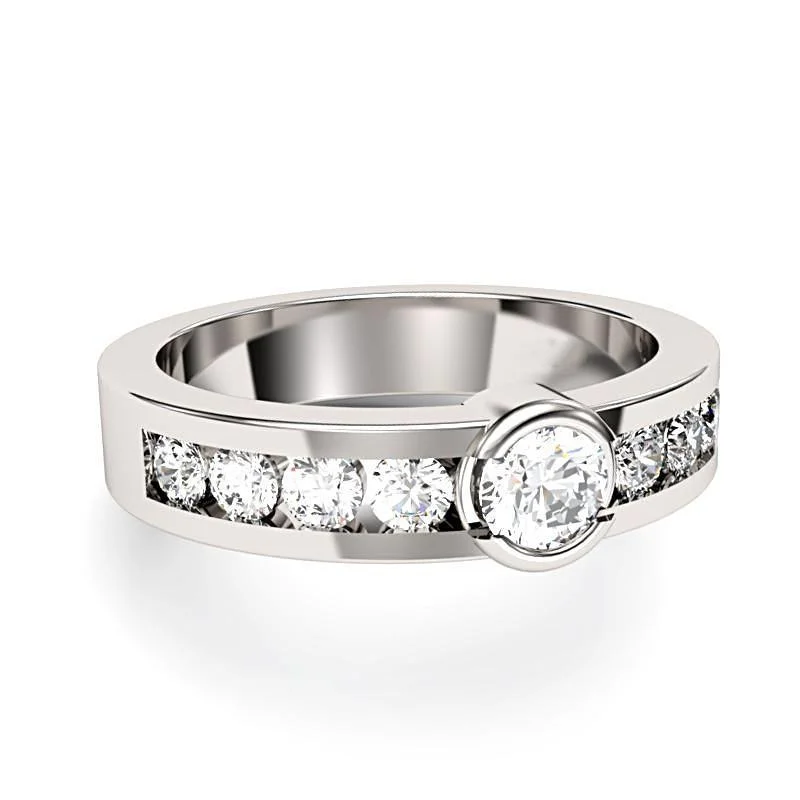 Round Center Bezel Channel Set Diamonds Band