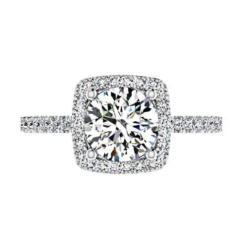 Round Diamond with Cushion Halo Engagement Ring 18K Gold