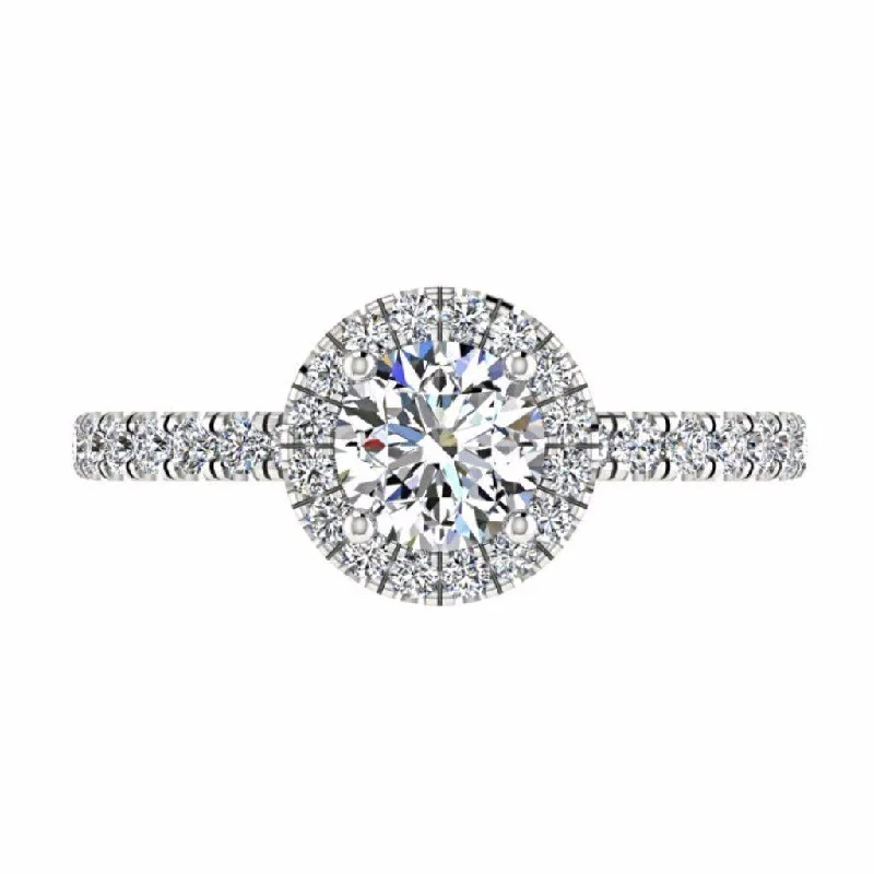 Round Diamond Halo Engagement Ring with Side Stones 18K Gold