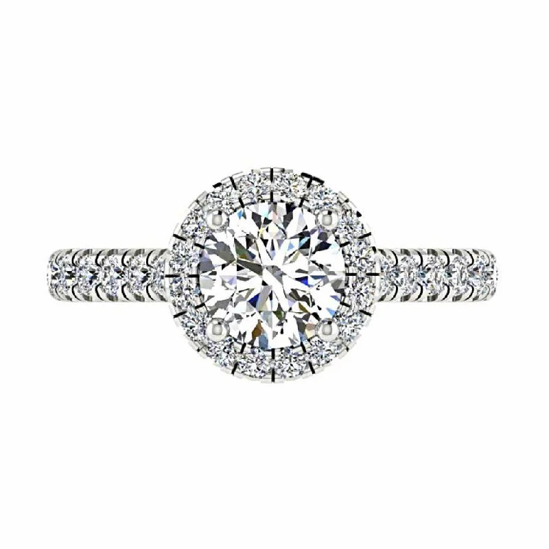 Round Diamond Halo Eternity Engagement Ring 18K Gold