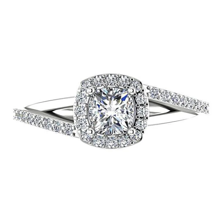 Cushion halo split shank diamond engagement ring