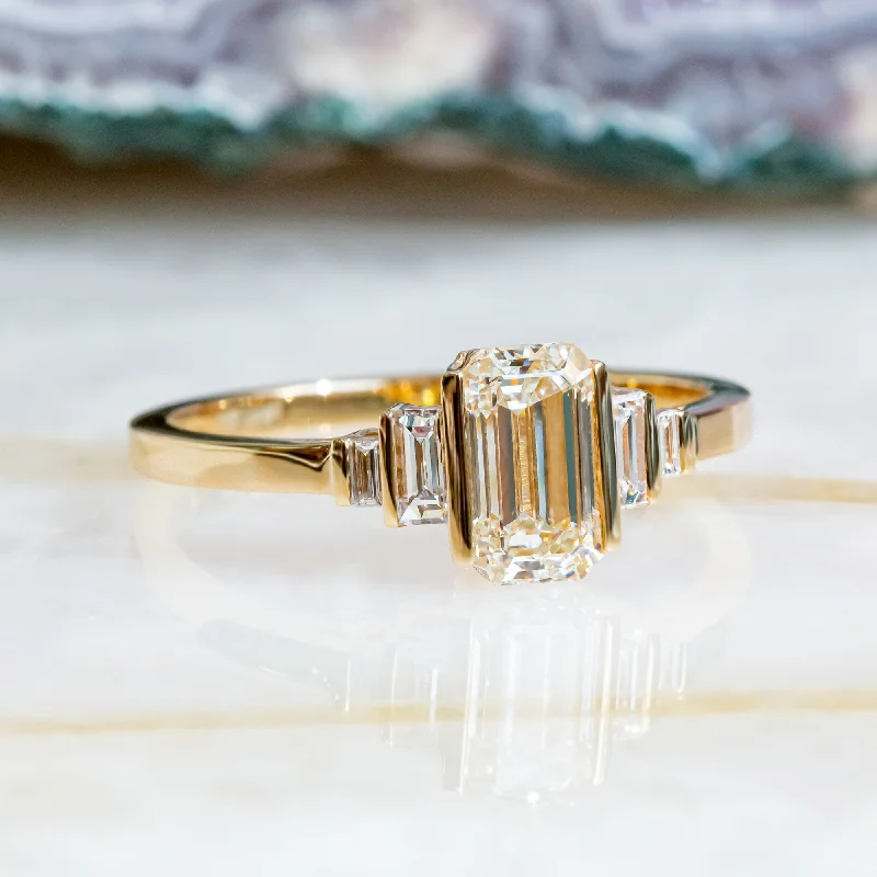 Sagitta- Art Deco Vintage Natural Emerald Cut Diamond Engagement Ring