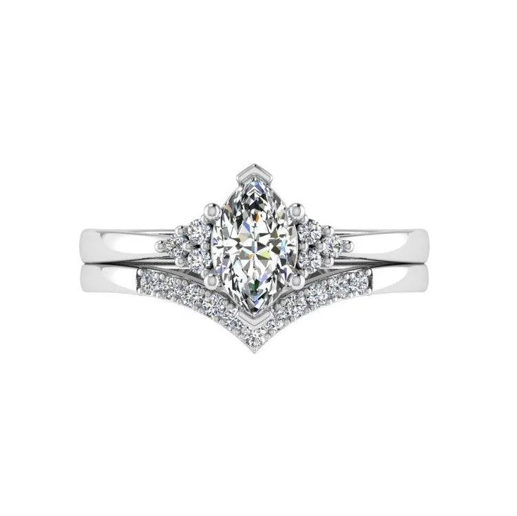 V shaped diamond wedding band and Engagement ring set