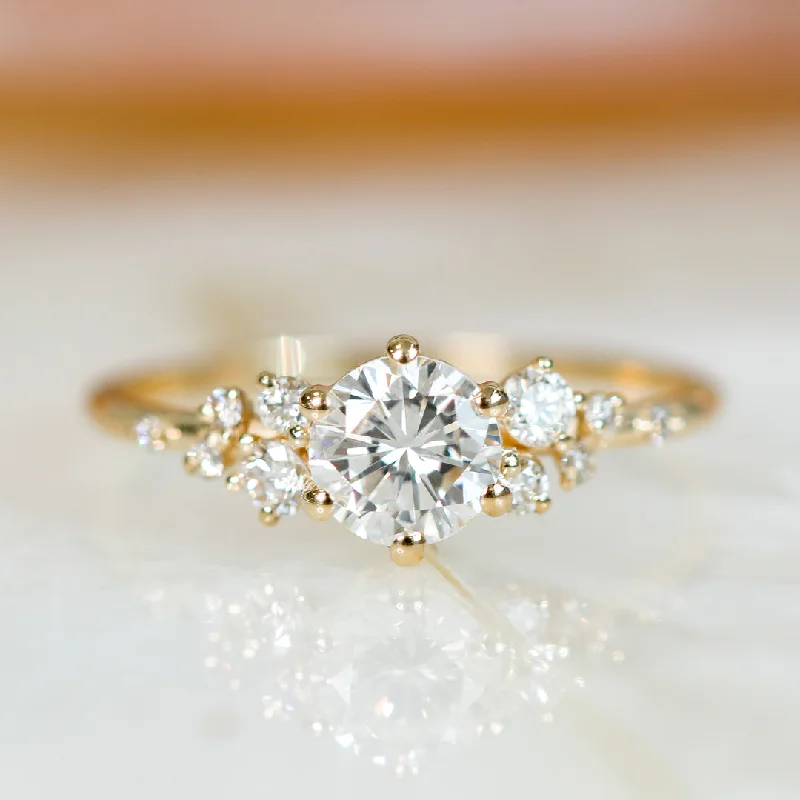 Beaming Light Delicate Natural Round  Diamond Engagement Ring