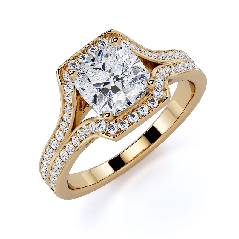 Cosmic Light Channel Natural Cushion  Diamond Engagement Ring