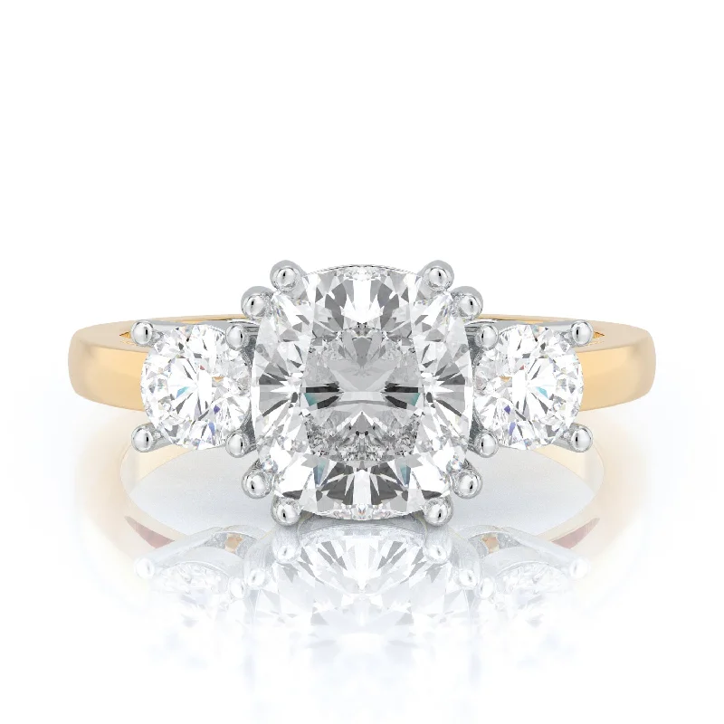 Crystalline Two tone Natural Cushion  Diamond Engagement Ring