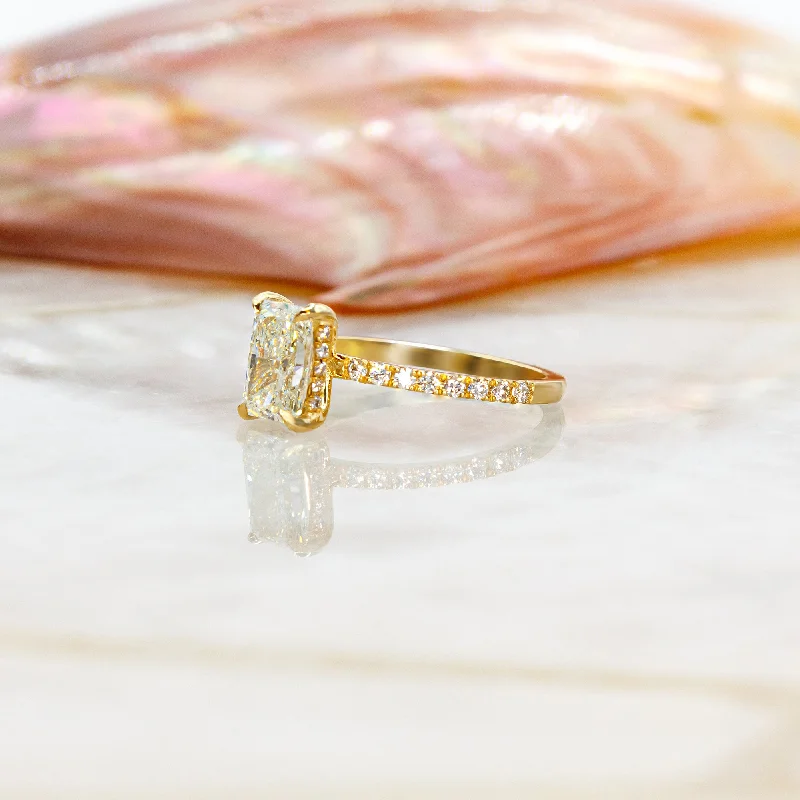 Evening Light Hidden Halo Natural Radiant  Diamond Engagement Ring Yellow Gold