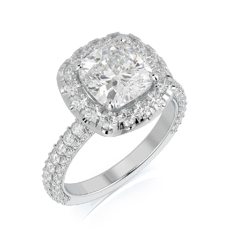 Fai 3-Sided Halo Natural Cushion Cut Diamond Engagement Ring