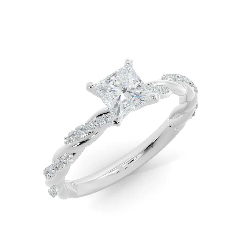 Fire Sparks twisted Shank Natural Princess  Diamond Engagement Ring