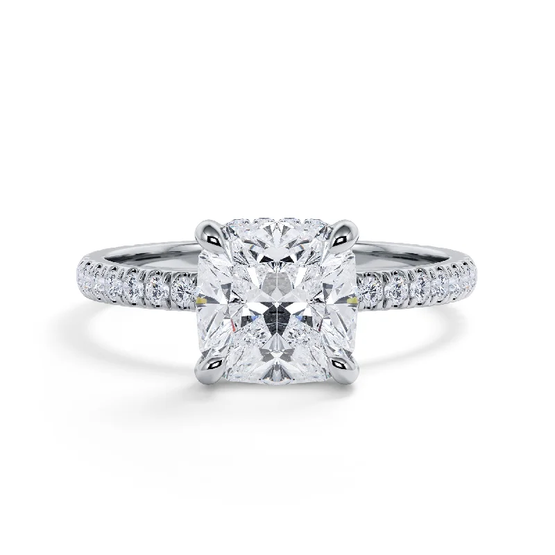 Firework Accent Diamonds Natural Cushion Cut Diamond Engagement Ring