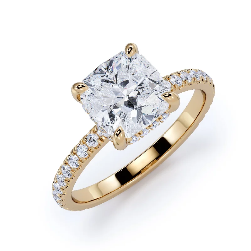 Firework Accent Diamonds Natural Cushion Cut Diamond Engagement Ring