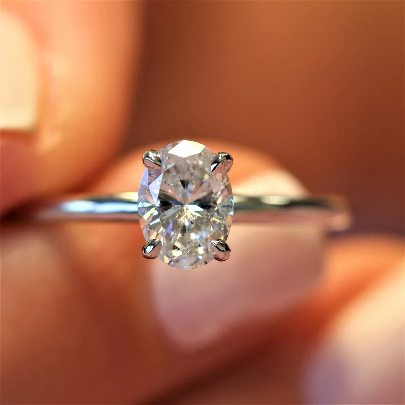 Flaming Torch Rounded Band Natural Oval Cut Diamond Engagement Ring