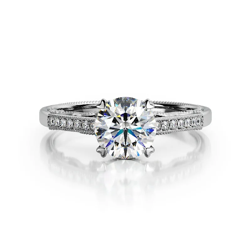 Flashing Lights Accent Diamonds Natural Round Cut Diamond Engagement Ring